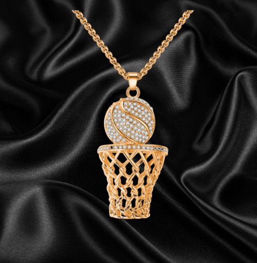 3D Basketball Hoop Bling Necklace