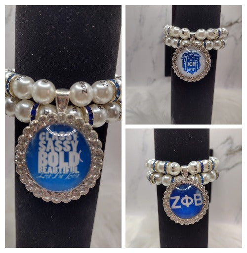 Blue Zeta Big Charm Rhinestone Stretch Bracelet