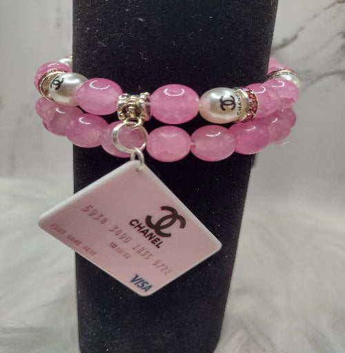 Designer Pink Credit Card Stretch Bracelet