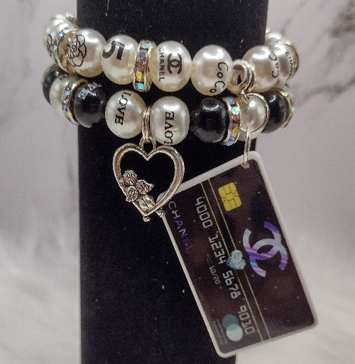 Designer Heart Credit Card Stretch Bracelet