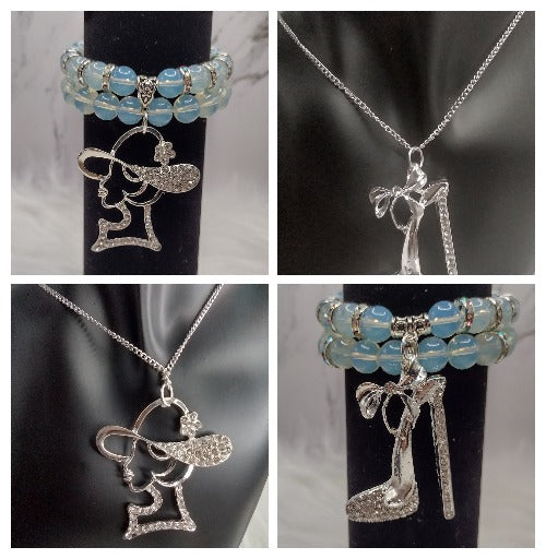 Designer Charm Necklace & Stretch Bracelet Set