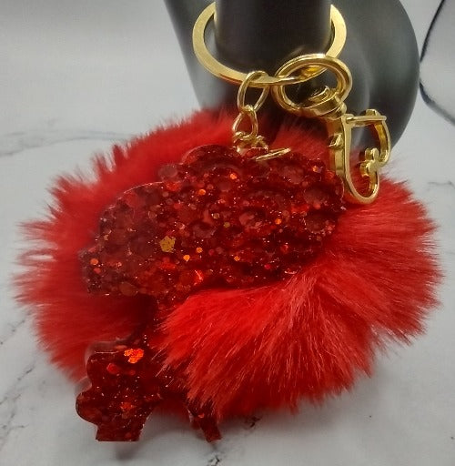 Red Afro Pincurl Lady With Pom Pom Keychain