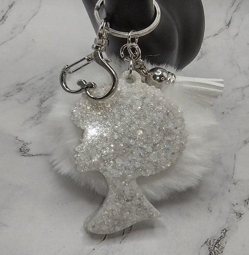 Afro Lady With Pom Pom Keychain