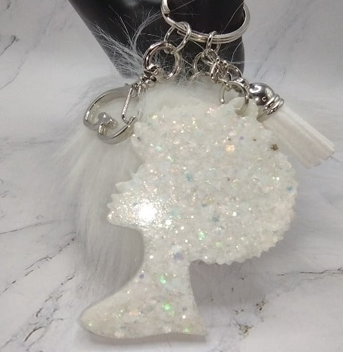 Afro Lady With Faux Fur Keychain