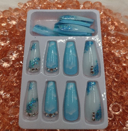 Blue Ocean Marbled Press On Nails