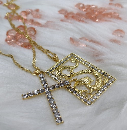 Chinese Dragon Cross Necklace 18k Gold Plated