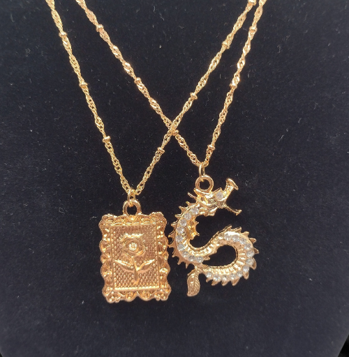 Chinese Bling Dragon Zodiac Necklace 18k gold plated