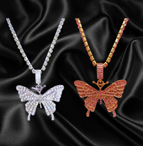 Butterfly Hip Hop Bling Necklace (17in)